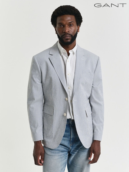 GANT Grey Slim Fit Seersucker 100% Cotton Suit Jacket (AB1633) | £350