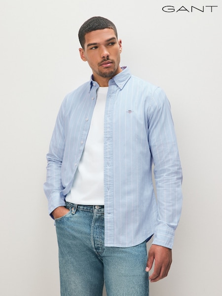 GANT Blue 100% Cotton Stretch Slim Fit Striped Oxford Shirt (AB1670) | £100