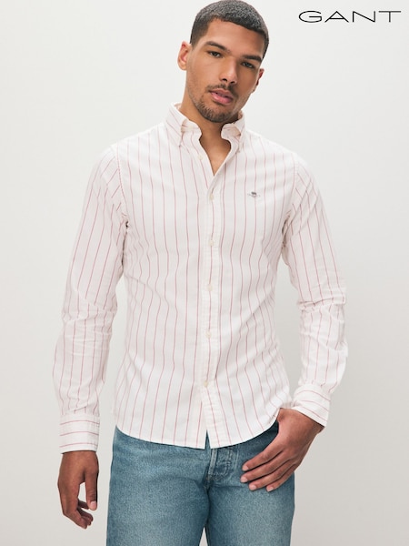 GANT White 100% Cotton Stretch Slim Fit Striped Oxford Shirt (AB1671) | £100