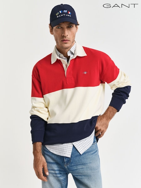 GANT Red Blocked Heavy 100% Cotton Rugby Shirt (AB1680) | £140