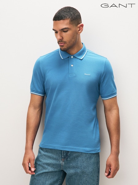 GANT Blue Tipped Collar Pique Polo Shirt (AB1695) | £70
