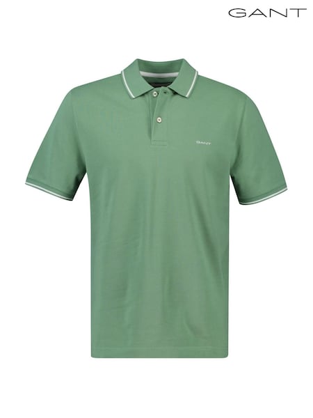 GANT Green Tipped Collar Pique Polo Shirt (AB1696) | £70