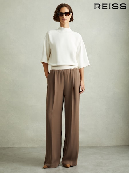 Reiss Mocha Brown Abigail Wide Leg Elasticated Trousers (AB1714) | £150