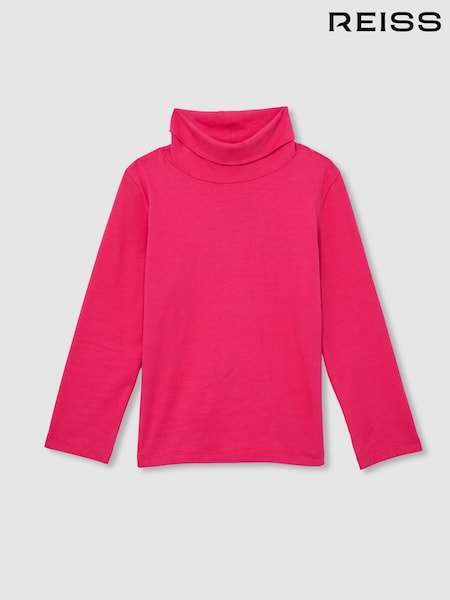Reiss Bright Pink Carey 13-14 yrs Cotton-Jersey Roll-Neck Top with Stretch (AB1720) | £15