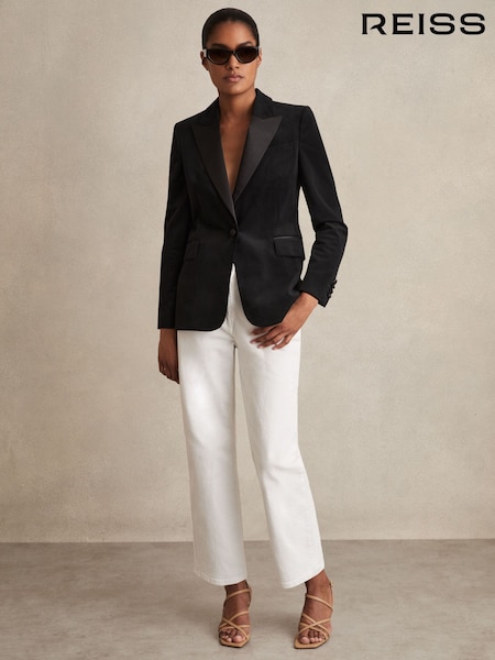 Reiss Black Oe Adaline Velvet Single-Breasted Blazer (AB1796) | £178