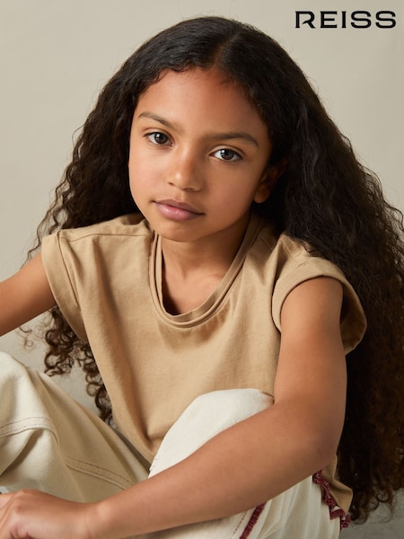 Reiss Camel Terry 4-9 yrs Cotton-Jersey Cropped T-Shirt (AB2306) | £10