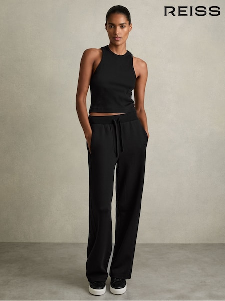 Reiss Black Laney Wide-Leg Jersey Drawstring Joggers (AB2422) | £138