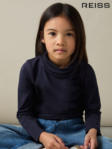 Reiss Navy Carey 4-9 yrs Cotton-Jersey Roll-Neck Top with Stretch (AB2472) | £12