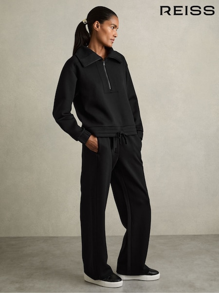 Reiss Black Laney Jersey Half-Zip Drawstring-Hem Sweatshirt (AB2486) | £138