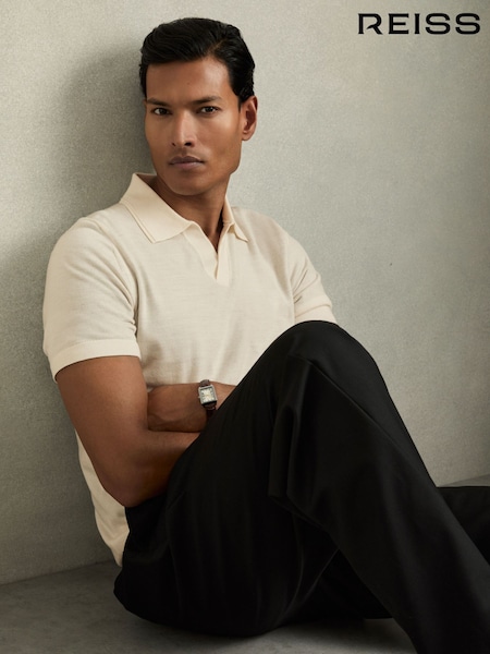 Reiss Snow White Duchie Merino Wool Open Collar Polo Shirt (AB2490) | £88