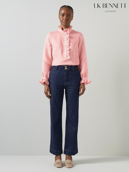 LK Bennett Pink Camille Stripe Linen Blend Blouse (AB2510) | £199