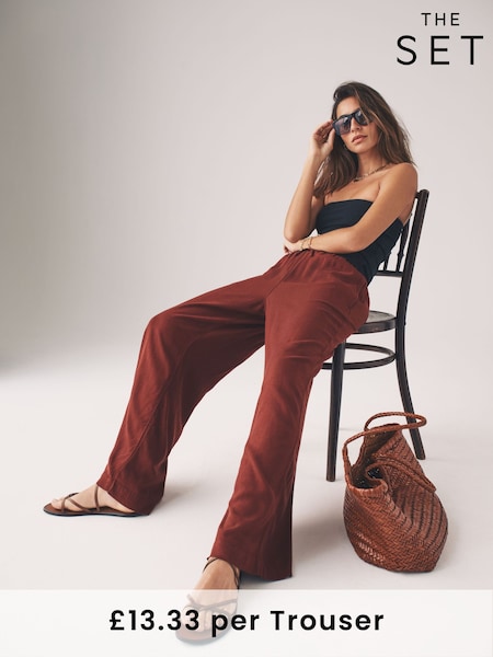 The Set Black/Brown/Ecru Stripe 3 Pack Pull On Wide Leg Trousers With Linen (AB2815) | £40