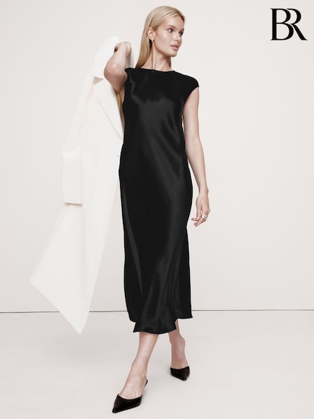 Banana Republic Black Bias-Cut Satin Midi Dress (AB2914) | £135