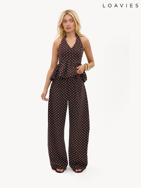 Brown - Loavies Always Right Polka Dot Balloon Trousers