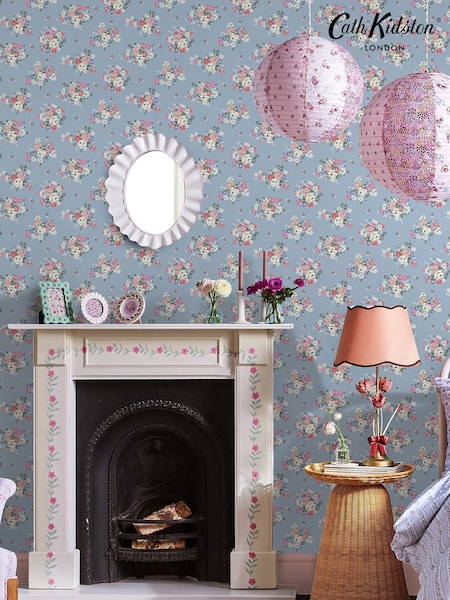 Cath Kidston Blue Clifton Floral 10M Wallpaper (AB2998) | £42