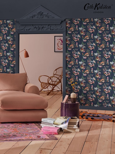 Cath Kidston Navy Painted Kingdom 10M Wallpaper (AB3315) | £42