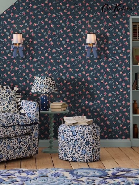 Cath Kidston Navy Rose And Bows 10M Wallpaper (AB3332) | £42