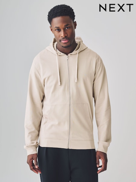 Neutral Stone 100% Cotton Lightweight Zip Up Hoodie (AB3383) | £24