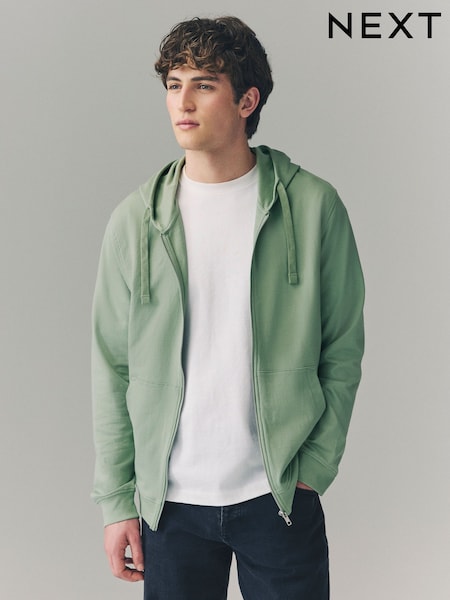 Sage Green 100% Cotton Lightweight Zip Up Hoodie (AB3386) | £24