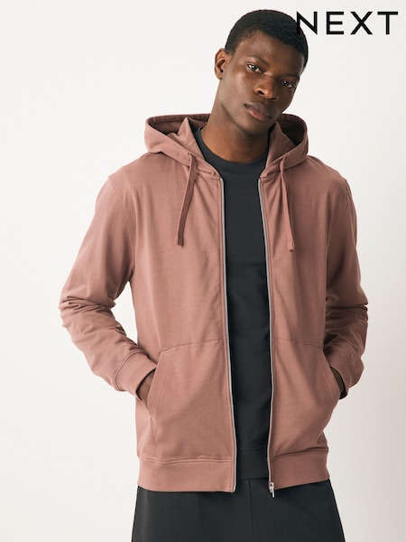 Rust Brown 100% Cotton Lightweight Zip Up Hoodie (AB3403) | £24