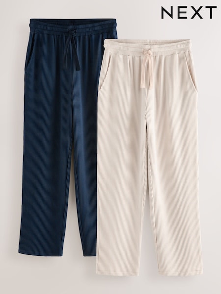 Navy Blue/Neutral Brown Jersey Seersucker Striped Pyjama Bottoms 2 Pack (AB3410) | £48