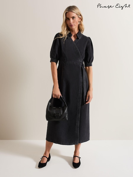 Phase Eight Black Senita 100% Cotton Denim Wrap Dress (AB3482) | £60