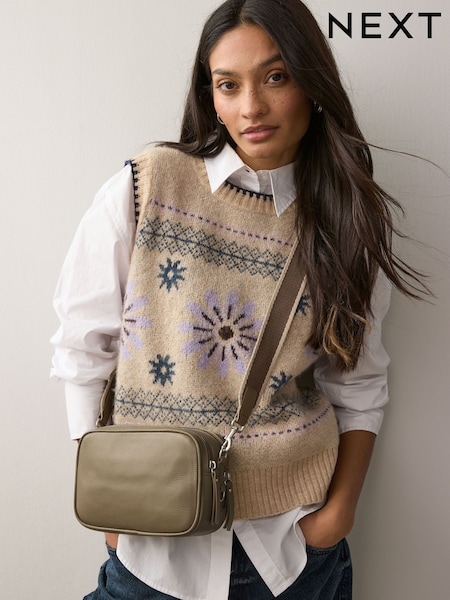 Khaki Green Leather Camera Bag (AB3576) | £46