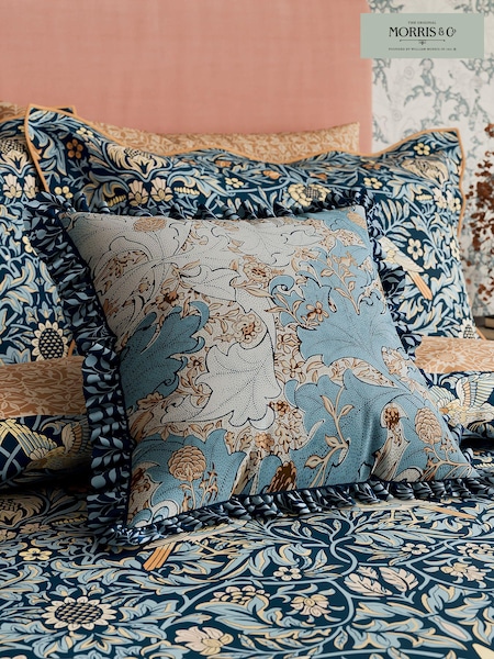 Morris & Co Webbs Blue 100% Cotton Bird Cushion (AB3837) | £50