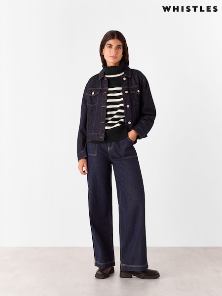 Whistles Stripe Wool Roll Neck Black Jumper (AB3871) | £119