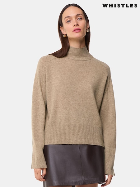 Whistles Brown Cashmere Funnel Neck Jumper (AB3904) | £199