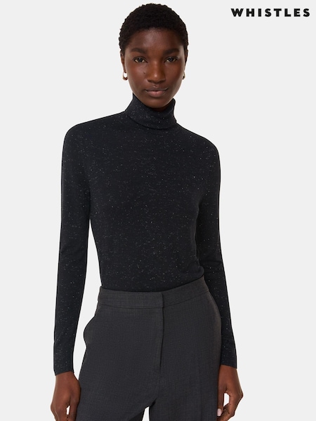Whistles Black Annie Sparkle Roll Neck Jumper (AB3912) | £79
