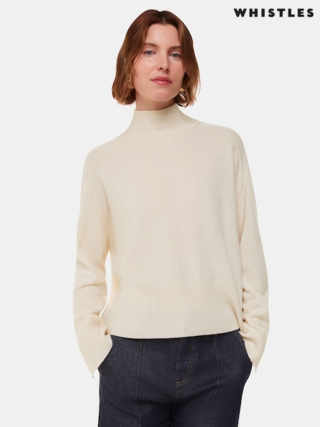 Whistles Cashmere Funnel Neck White Jumper (AB3915) | £199