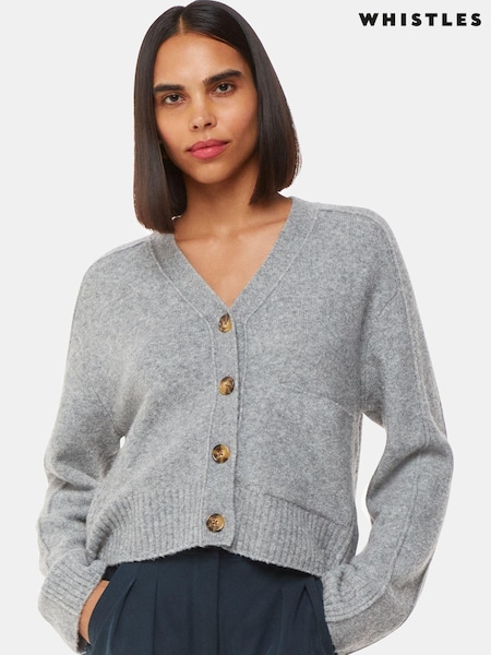 Whistles Grey Wool Mix Pocket Cardigan (AB3924) | £109