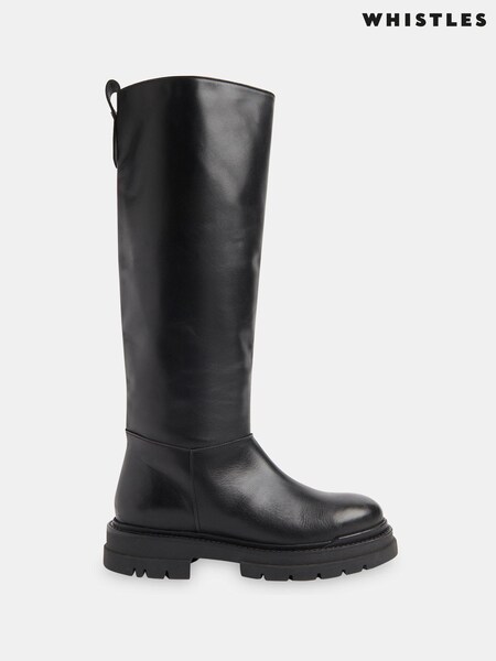 Whistles Black Maceo Lug Sole Knee High Boots (AB3951) | £259