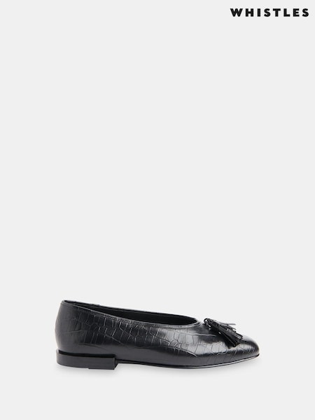 Whistles Black Cilou Tassel Croc Ballet Pumps (AB3968) | £119