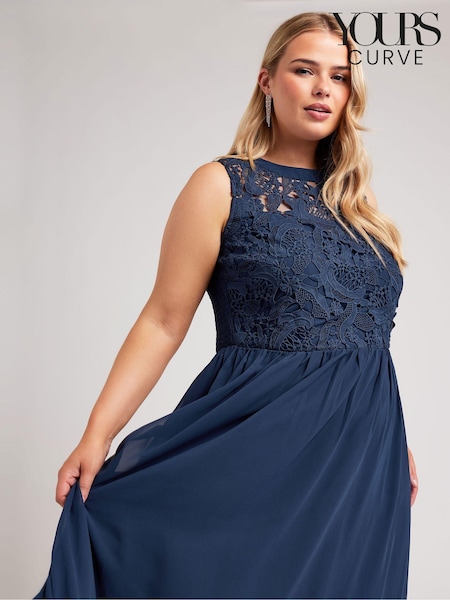 Yours Curve Blue London Lace Front Maxi Dress (AB3981) | £80