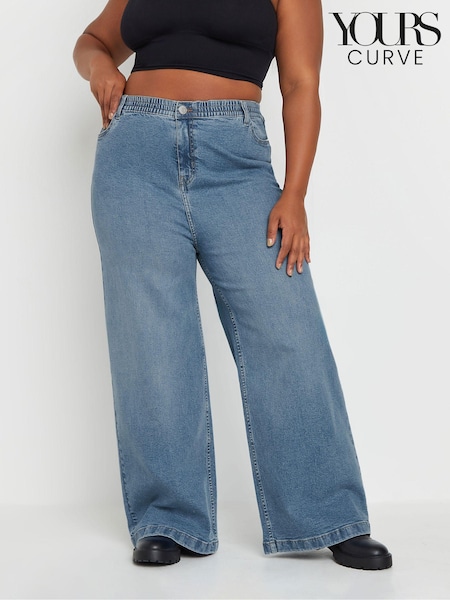 Yours Curve Blue Wide Leg Pull On Puddle Jeans (AB3984) | £34