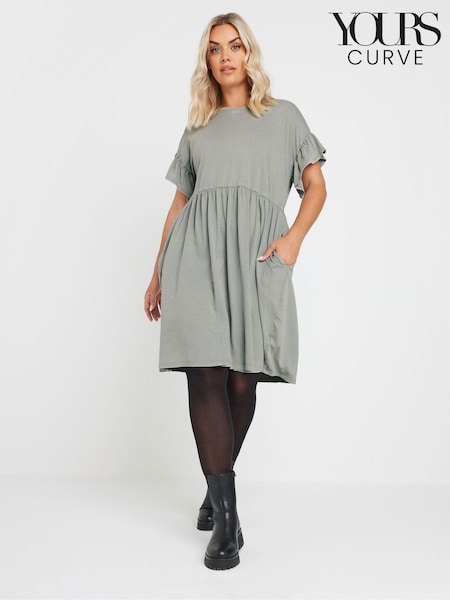 Yours Curve Grey Frill Acid Wash 100% Cotton Dress (AB4010) | £29