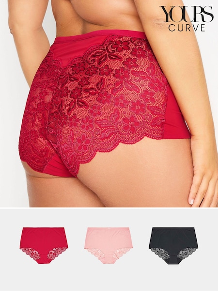 Yours Curve Pink Lace Back Full Briefs 3 Pack (AB4013) | £19