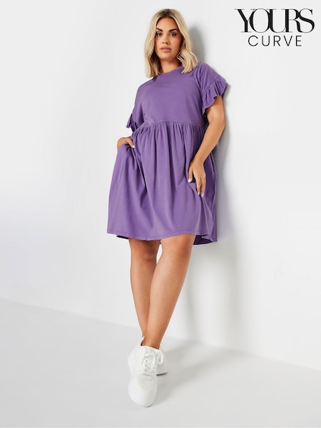 Yours Curve Purple Frill Acid Wash 100% Cotton Dress (AB4014) | £29