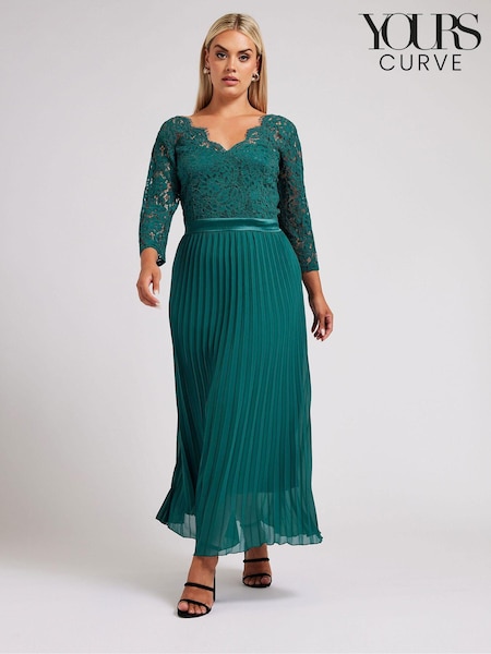 Yours Curve Green London Wrap Lace Pleated Maxi Dress (AB4031) | £90