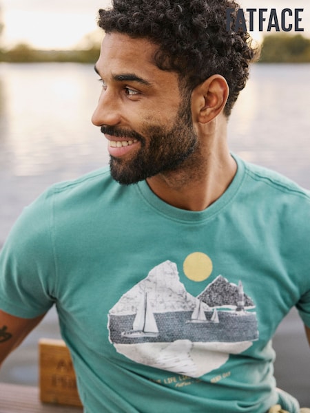 FatFace Teal Collage Landscape 100% Cotton Short Sleeve Graphic T-Shirt (AB4056) | £18