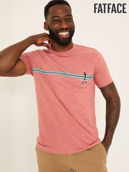 FatFace Pink Surf Stripe 100% Cotton Short Sleeve Graphic T-Shirt (AB4064) | £16