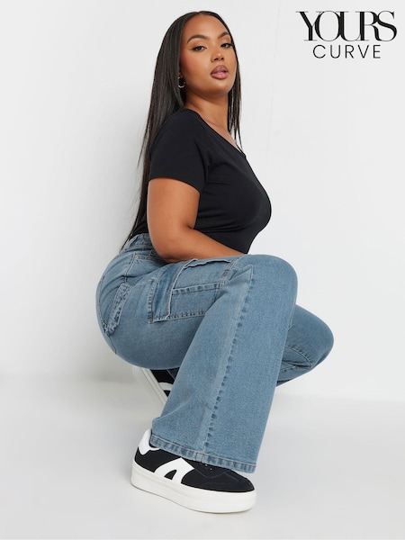 Yours Curve Blue Cargo Pocket Jeans (AB4099) | £37