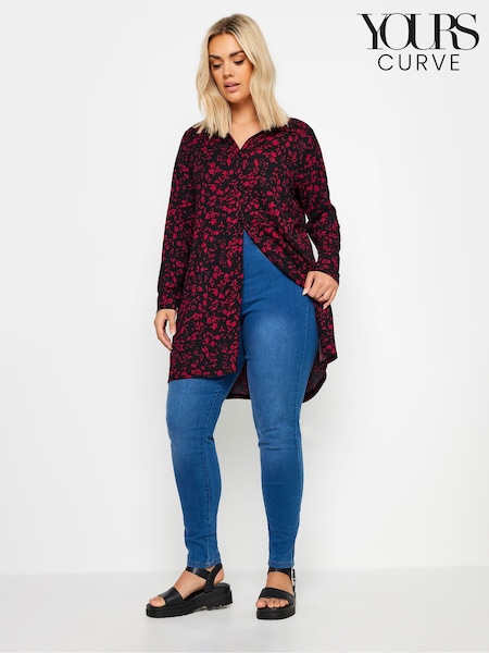 Yours Curve Black Floral Print Textured Shirt (AB4116) | £29