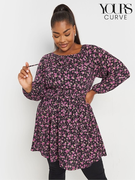 Yours Curve Black/Pink Crinkle Boho Tunic (AB4118) | £29