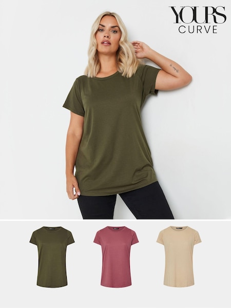 Yours Curve Natural Core Basic Short Sleeve T-Shirts 3 Pack (AB4124) | £30