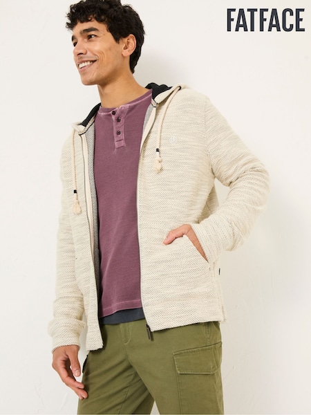 FatFace Woolacombe Oatmeal Zip Through 100% Cotton Hoodie (AB4149) | £60