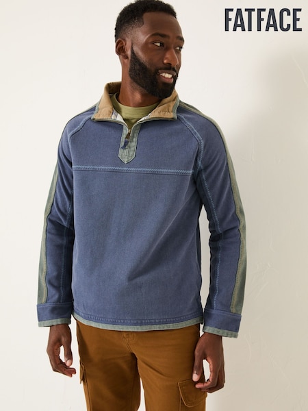 FatFace French Navy 100% Cotton Airlie Panel Quarter Zip Sweat Top (AB4152) | £60