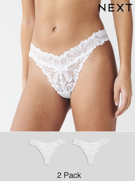 White Thong Ultimate Comfort Lace Knickers 2 Pack (AB4175) | £12